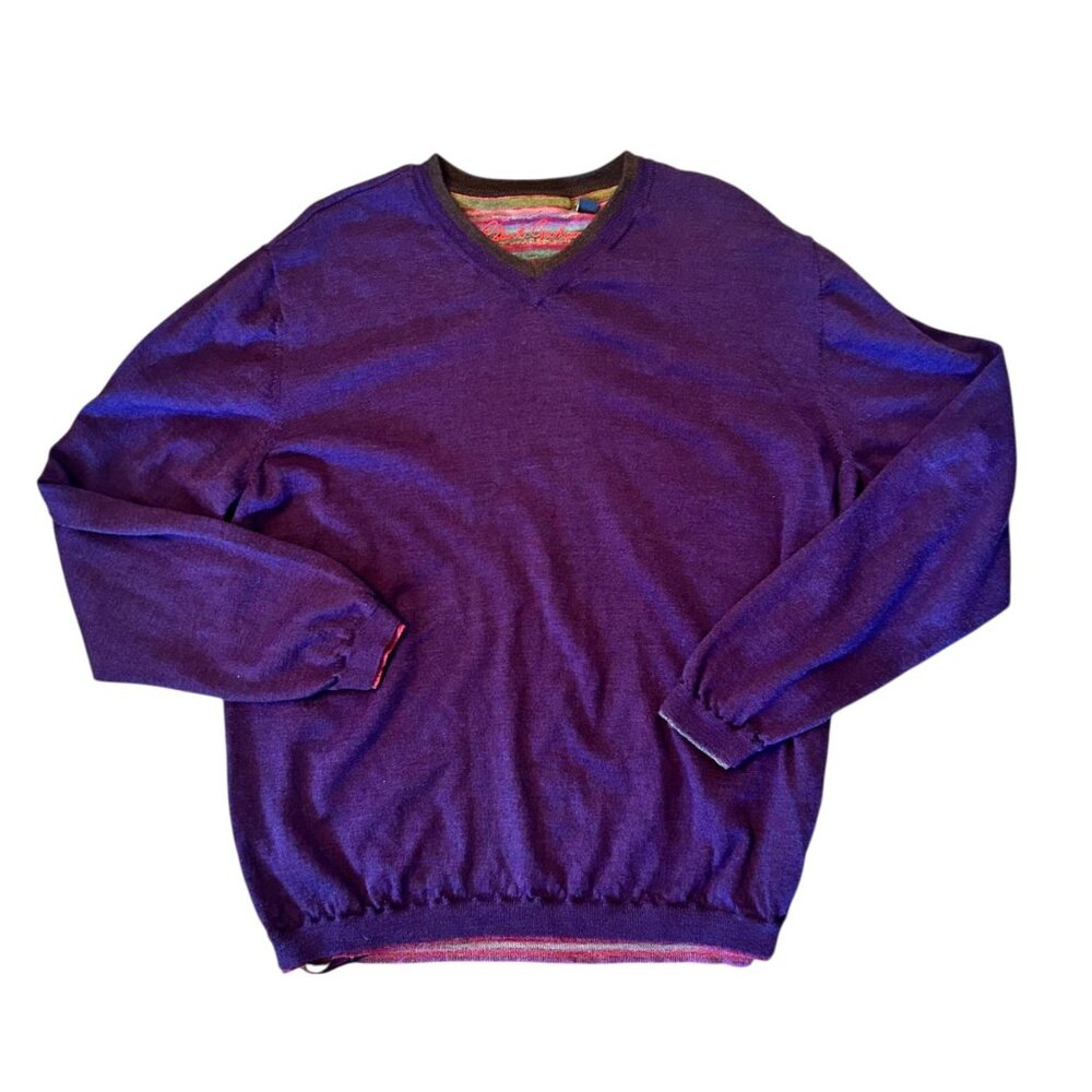 Robert Graham 100% Wool Classic Preppy V-Neck Sweater 2XL